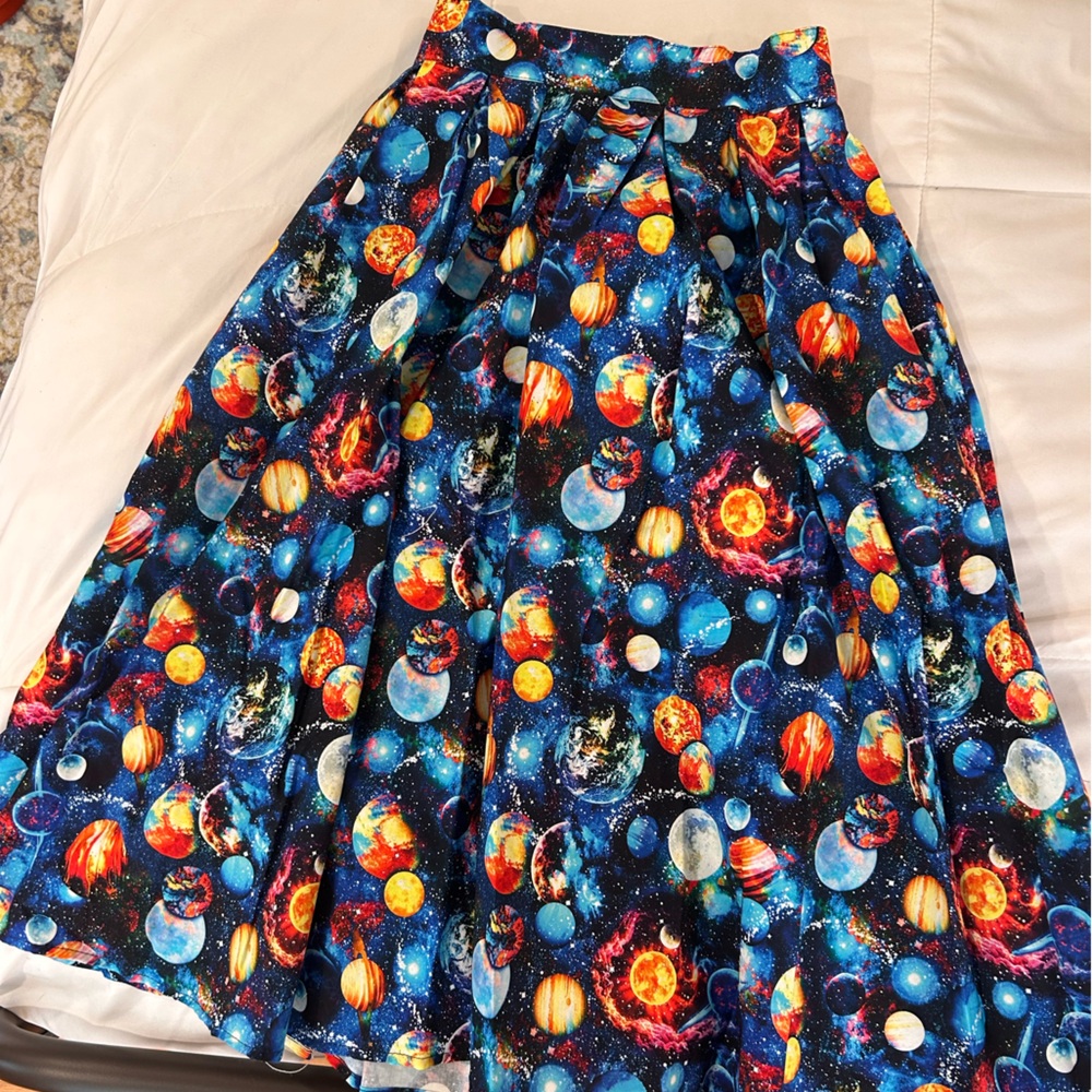 Retrolicious Cosmic Print Skirt in Blue and Orange